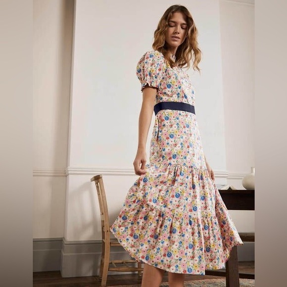 Boden Floral Midi Dress with Navy Accents - Picture 3 of 12